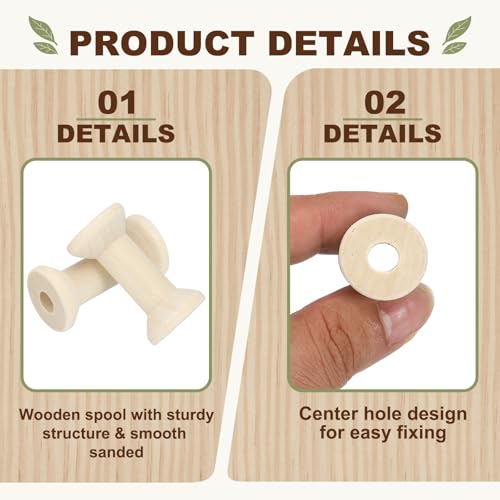 MECCANIXITY 26 Pcs 0.8"x1.6" Small Empty Thread Spools, Natural Color Unfinished Wooden Spools Wire Weaving Bobbins, Wire Weaving Bobbins for Embroidery DIY Sewing Machines Cord Jewelry Chain - color: Natural Color, size: 0.8"x1.6"