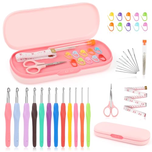 Coopay Crochet Hooks Set with Case,Crochet Hook Kit for Arthritic Hands | 12 Sizes Ergonomic Soft Grip Crochet Needles Set for Beginner Adults-2mm(B)-8mm(L)-Ideal Gifts - color: Crochet Hooks Set with Case