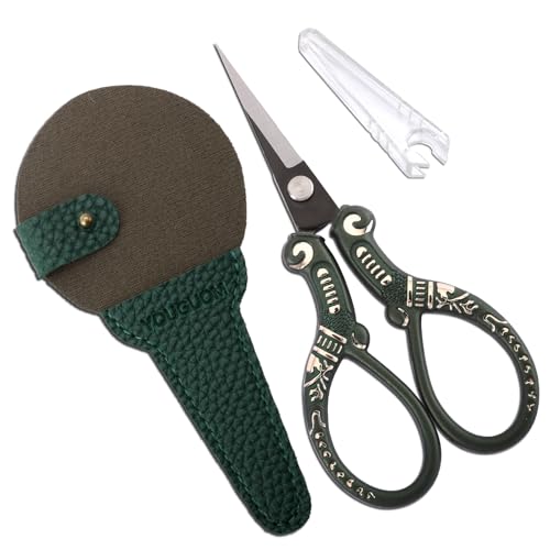 YOUGUOM Small Embroidery Scissors with Cover, Crochet Shears | Straight Tip, All Purpose for Craft Sewing Needlework Quilting Knitting Cross Stitch Thread Yarn Paper Fabric Detail Cutting - color: Dark Green