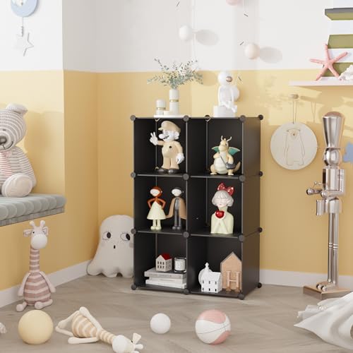 C&AHOME 6-Cube Storage Organizer Cube Shelf Closet Storage Bookcase, Black | Stackable Cubby Storage, Bookshelf, Portable Plastic Storage Closet Organizer, DIY Modular Shelving Units for Home, Wardrobe - color: Black