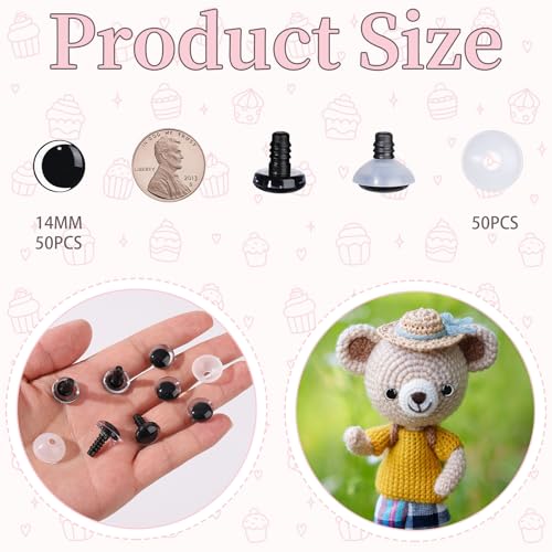 MUCUNNIA 100PCS 14mm Moon Safety Eyes for Crocheting with Washers Clear Safety Eyes for Amigurumi 3D Moon Crochet Eyes Doll Eyes for Animals Teddy Bear Crochet Toy Christmas Decorations - size: 14mm