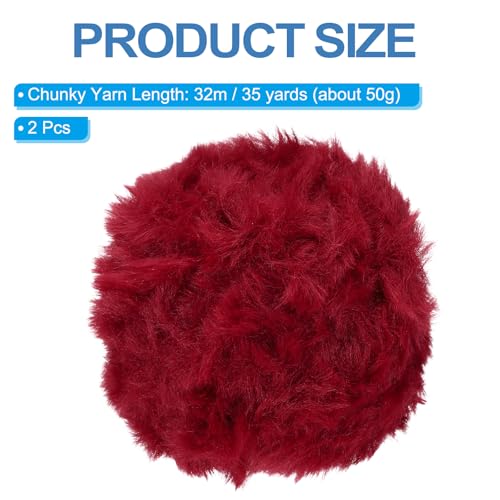 PATIKIL 35 Yards Faux Fur Yarn, 2 Skeins Fuzzy Yarn Crochet Fluffy Soft Chunky Polyester Plush Fur Eyelash for Crocheting Knit Blanket Rug Sweater Scarf Hat Bear Craft, Dark Red - color: Dark Red, size: 35 Yards