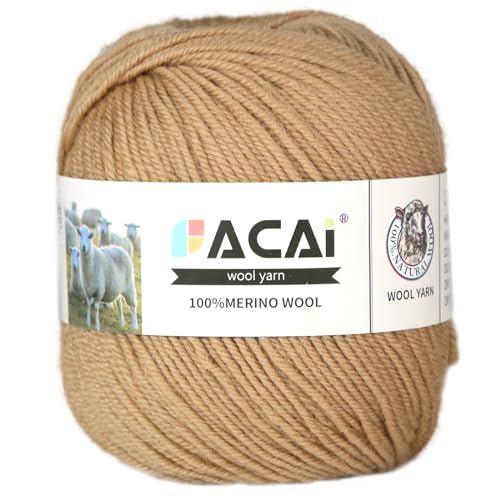Facai Merino Wool Yarn Sock Yarn - 100% Pure Merino Wool Roving for Knitting, 1-Ball Set, 3.5oz (240 Yards), Worsted Weight (1, Beige Latte) - color: Beige Latte