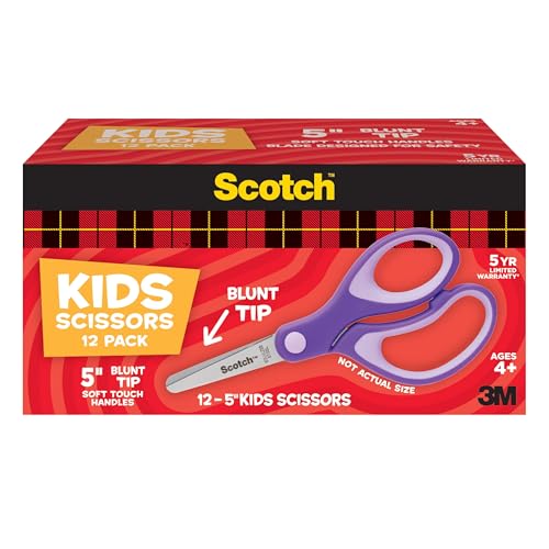 Scotch 5" Soft Touch Blunt Kid Scissors, Purple, 12 Count, Teacher's Pack | Ideal for school supplies and classroom projects - size: 12 count - pointed