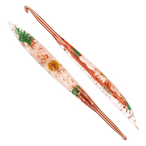 Katech 5.5mm Crochet Hook for Arthritic Hands, Long Aluminum Inline Hooks | Ergonomic Crochet Hooks with Dried Floral Grip-Elegant & Unique, Smooth Crochet Needle-Crochet Gift for Beginner&Crocheter - size: 5.5mm