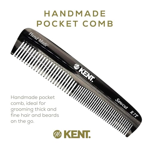 Kent R7T Black Graphite Fine and Wide Tooth Hair Comb, Handmade Pocket Comb for Men, Best Beard and Mustache Comb for Everyday Grooming and Styling, Sawcut, Made in England - color: Graphite, size: 1 Pack