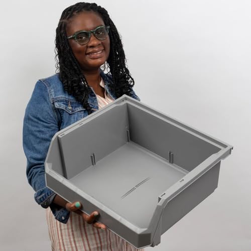 ReadySpace Extra Large Stackable Plastic Storage Bins, 4-Pack, Grey | Open-Front Stackable Bins For Garage, Pantry, Closet & Office, 14,8"L X 16,5"W X 7"H, Nests When Empty, Durable Plastic, - color: Grey, size: Extra Large, 4-Pack