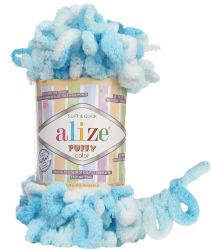 Alize Puffy Color Baby Blanket Yarn Lot of 4skn 400gr 39.3 yds 100% Micropolyester Soft Yarn Hand Knitting Yarn (5924) - color: 5924