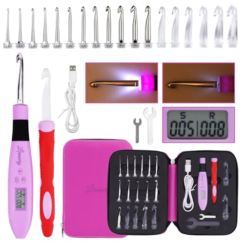 18 Size Counting Crochet Hooks Set Digital with Light up Crochet Hooks Set Ergonomic Soft Grip,Lighted Crochet Hook for Stitch & Row Counting - size: 18size Counting Crochet