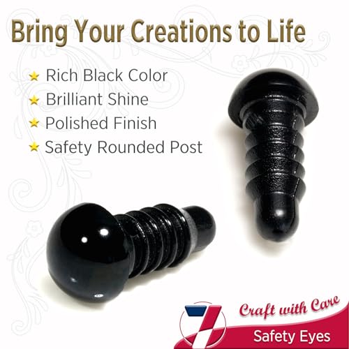 SEVENSUN 8mm Safety Eyes for Crocheting, 300pcs Black Crochet Eyes for Crochet Animals, amigurumi Eyes for Crafts, Craft Doll Eyes for amigurumi Stuffed Animals Eyes - size: 8mm