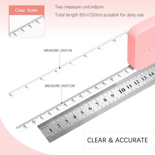 SlowVibes Bling Pink Diamond Retractable Body Measuring Tape, 60 Inch | Dual-sided vinyl cloth tape with rope for waist, fabric,body measurements, sewing, tailor,knitting, weight loss - color: Pink