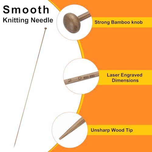 HARFINGTON 2mm Bamboo Knitting Needle Straight Single Pointed 13.8 Inch Long Wooden Sweater Knitting Needles US Size 0 for Yarn Beginners Hand Sock DIY - size: 2mm US Size 0