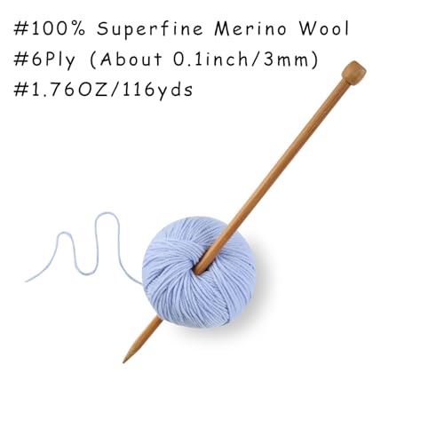 100% Merino Wool Yarn, 6-Ply Luxurious and Soft Yarn for Hand Knitting & Crocheting, 1.76 OZ/50g, 127 yds/116 Meters (Baby Blue, 3 Balls) - color: baby blue, size: 3 balls