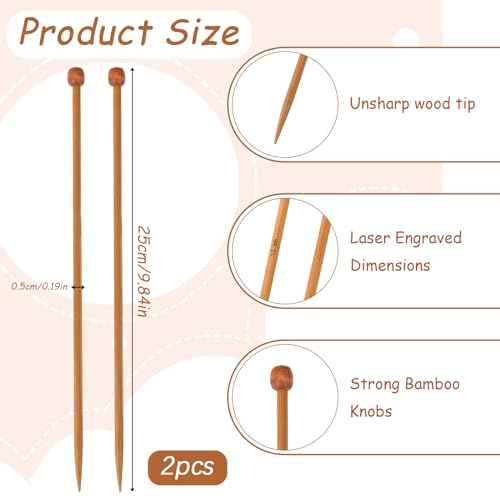 Bamboo Knitting Needle Straight Single Pointed 10-Inch Long Knitting Needles, Wooden Sweater Thick Knitting Needles for Beginners, Sock,Scarf,Handmade DIY Knitting & Crochet Supplies,US Size 8 (5mm) - color: US Size 8(5mm)
