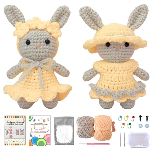 LoopMap Amigurumi Crochet Kit for Beginners with Removable Dress & Video Tutorials, DIY Bunny Making Kit Includes Premium Yarn & Tools, Creative Gift for Adults Teens (Yellow) - color: bunny-yellow