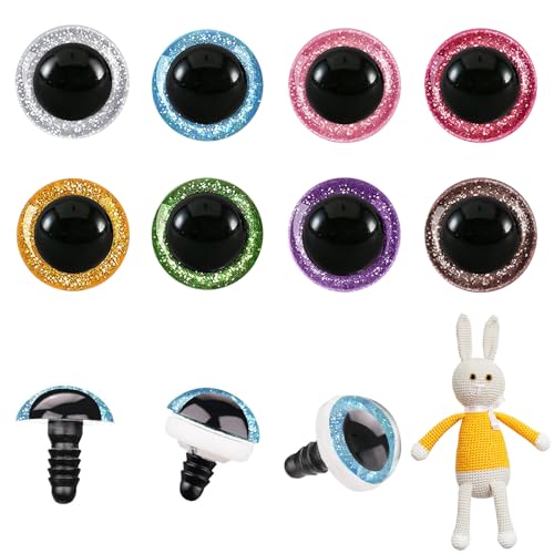 MUCUNNIA 60pcs 24mm Safety Eyes for Amigurumi Glitter Plastic Safety Eyes for Crochet with Washers Craft Crochet Eyes Doll Eyes for Crochet Animals Plush Stuffed Animals DIY Christmas Decorations - size: 24mm