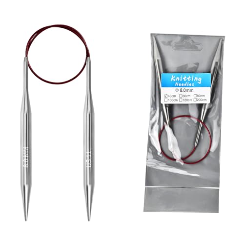 8.0mm Circular Knitting Needles - 16-inch/40cm US11 Ergonomic Stainless Steel Set with Tangle-Free Cable and Smooth Joints, Ideal for Hats, Socks, and Sleeves - size: 8.0mm/US11
