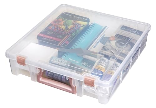 ArtBin Essentials 12 x 12 One-Compartment Craft Box, Clear | One Open Compartment, 15.25 x 14 x 3.5 Inches, Secure Latches, Stackable, Durable Polypropylene - color: Rose Gold, size: 1 Pack
