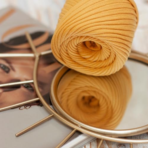 Bobilon 3-5 mm Thin Cotton T-Shirt Yarn for Amigurumi - Mustard | 100% cotton t shirt yarn for amigurumi, crochet, knitting and macrame; new fabric, not recycled; 109 yds - color: Mustard
