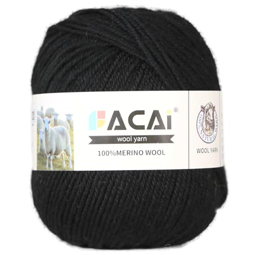 Facai Merino Wool Yarn Sock Yarn - 100% Pure Merino Wool Roving for Knitting, 1-Ball Set, 3.5oz (240 Yards), Worsted Weight (1, Black) - color: Black