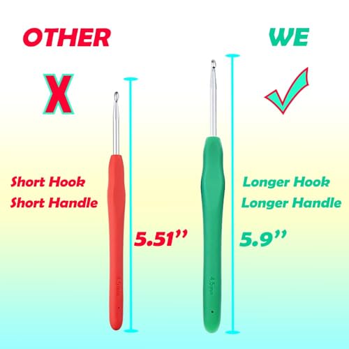 Yarniss 9 Sizes Ergonomic Crochet Hooks with Case 2.0mm~6.0mm for Beginner | Comfortable Crochet Hooks Set with Soft Grip - size: 9 Size(2.0~6.0mm)