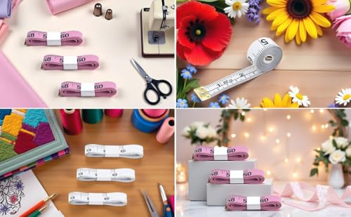 Pink Tape Measure, Measuring Tape for Body Measurements Fabric Soft Cloth Sewing Tailor Waist Flexible Weight Loss Vinyl Home Craft Fashion Double Scale Ruler, 60 inch, 3 Pack