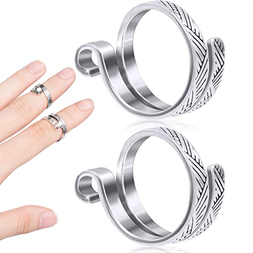 ANCIRS 2pcs Knitting Crochet Loop Ring for Fingers, Silver | Metal, Adjustable, Comfortable to wear, Open Yarn Guide Finger Holders, Crochet Tension Ring - color: 2 Silver