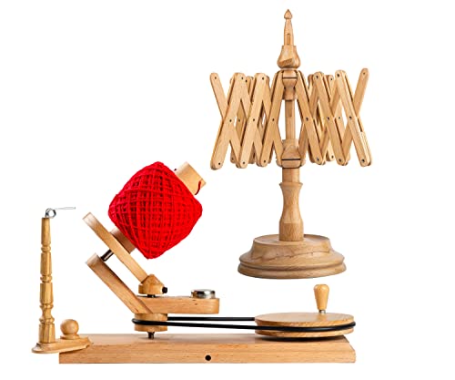 Beechwood Yarn Winder and Swift Set, Wooden Hank to Cake Kit | Matched beech ball winder and umbrella swift, everything needed to wind hanks into center-pull cakes. - color: Beechwood, size: Winder + Swift Set