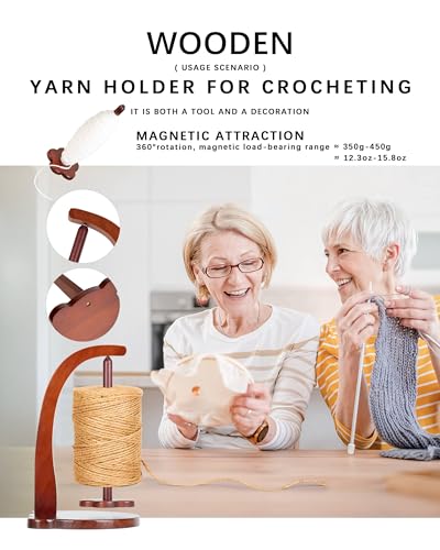 Hefild Magnetic Yarn Holder for Crocheting with Bear Shape– 360° Spinning Spindle for Tangle-Free Yarn Ball Holder Spinner, Solid Wood Construction, Ideal for Knitting & Crochet Projects