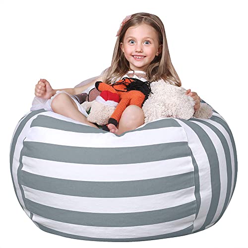 WEKAPO Stuffed Animal Storage Bean Bag Chair Cover for Kids | Stuffable Zipper Beanbag for Organizing Children Plush Toys Large Premium Cotton Canvas (Grey, X-Large) - color: Grey, size: X-Large