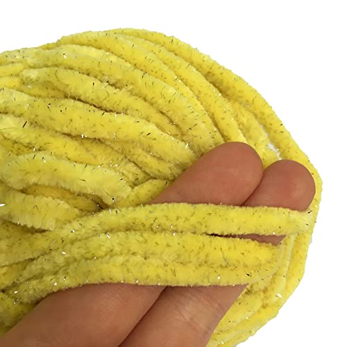 Troyarn Velvet Star (3- Skeins Pack) Silvery Glitter Chenille Baby Blanket Yarn Amigurumi Yarn for Crocheting and Knitting Super Bulky 3x100 gr (3x120 yds) (10444 - Lemon, 3 Skein) - color: 10444 - Lemon, size: 3 Skein