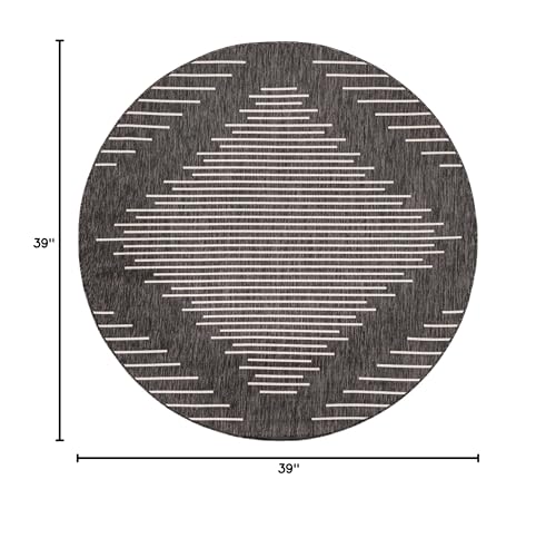 Unique Loom Outdoor Modern Collection Area Rug - Tambor (3' 3" Round, Charcoal Gray/Ivory) - color: Charcoal Gray/Ivory, size: 3'3" (Round)