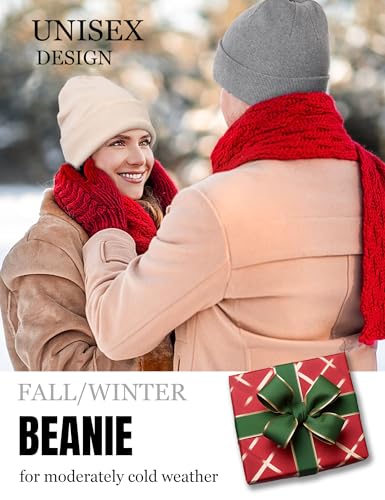Fleece Lined Wool Beanie Hat Men Women, Warm Cuffed Winter Cap | 50% Wool Thermal Knit, Soft Velvet Fleece Liner, Long Style Full Ear Cover Warm Watch Cap, Tall Roomy Crown Skull Cap - color: Light Gray