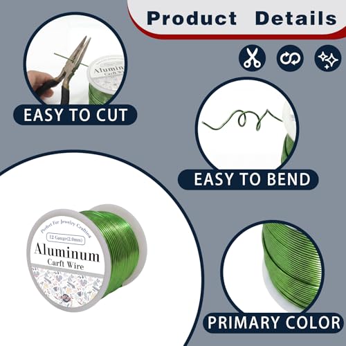 12 Gauge Aluminum Craft Wire Green 80FT 2mm, Jewelry Making, Flexible Bendable Armature Wire for Sculpting, Floral Crafts, Metal Wire Wrapping, DIY Art Projects & Wreath Making - color: Green, size: 12gauge