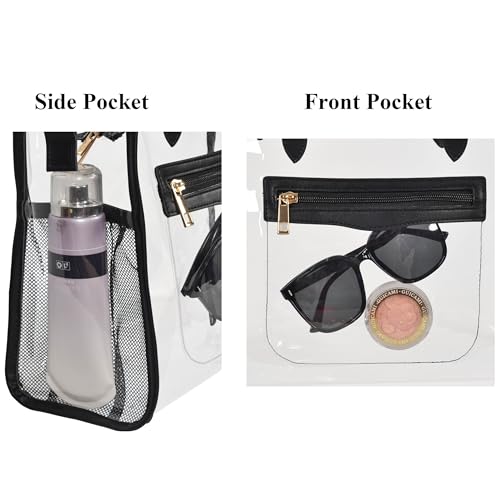 Clear Tote Bag for Women Thick PVC Clear Bag Transparent Stadium Bag with Guitar Strap - color: Black