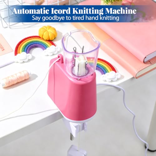 iplusmile Automatic i-Cord Knitting Machine, Electric Yarn Cord Maker Tool for Knitted Wire Art, Tricotin Crochet French Knitter with Fixator Clamp & USB Cable (Pink) - color: Pink