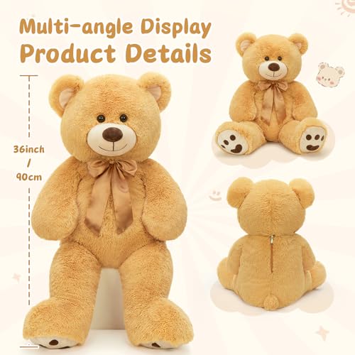 MorisMos 36 inch Big Teddy Bear Stuffed Animal, 3ft Large Bear Plush, Big Stuffed Bear with Footprints Gifts for Kids, Girls, Girlfriends, Women Easter, Birthday, Baby Shower, Christmas, Valentines - color: Light Brown, size: 3 ft