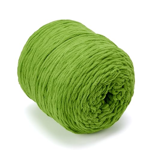 Chunky Chenille Yarn #6 Super Bulky Soft Fluffy Crochet | Easy care & beginner-friendly. Choose 0.66lb or 1.76lb. Perfect for blankets, hats, scarves, home decor. Machine washable. - color: Green, size: 1.76LB/569yds