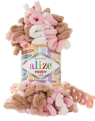 Alize Puffy Color Baby Blanket Yarn Lot of 4skn 400gr 39.3 yds 100% Micropolyester Soft Yarn Hand Knitting Yarn (6046) - color: 6046