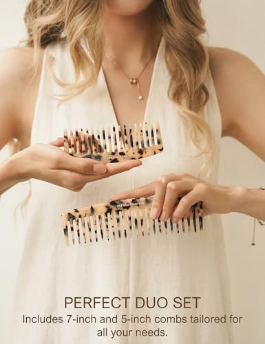 Heesch Wide Tooth Comb for Curls, Wet, Thick Hair, Detangling Comb 5 Inch Small Travel Comb & 7 Inch Large Comb for Women, 2 Pack Blonde Tortoise Comb Set, Made from Cellulose Acetate - color: Blonde Tortoise