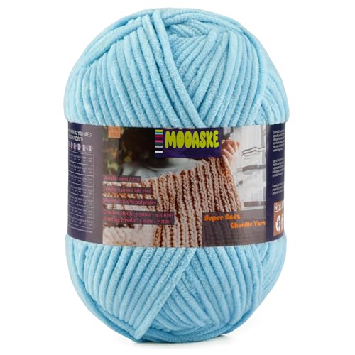 Chenille Yarn for Crocheting, Blue Baby Blanket Fluffy Yarn for Crochet | 1 Pack of 262 Yds/7 Oz Ultra Soft Yarn for Crocheting, Fuzzy Chunky Yarns, Plush Velvet Yarn for Knitting Amigurumi, Blankets - color: Azure, size: 1 Skein