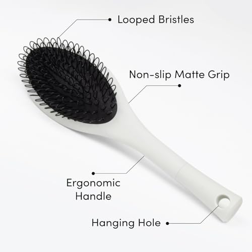 The Hair Shop Beige Loop Brush - Salon Professional Grade with Ergonomic Design - Safe Detangler Tool for 100% Remy Human and Synthetic Hair Extensions and Wigs (Light Grey) - color: Beige