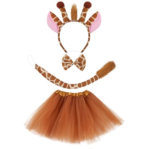Giraffe Costume Tutu Skirt Set Animal Headband Nose Tail Fancy Outfit Props - color: 4 Pcs Set