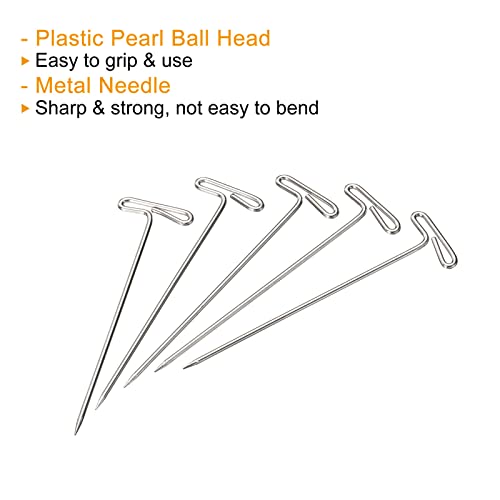 PATIKIL 1.5 Inch T-Pins, 200 Pack Stainless Steel Blocking Pin Needles for Modelling Crafts, Silver - size: 38mm