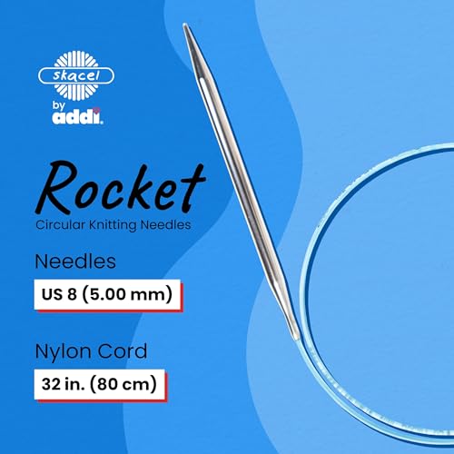 skacel by addi Circular Knitting Needles, 32 Inch (80 cm) Rocket Round Plated Brass Knitting Needle Pair with Nylon Cord, 5 mm (US Size 8) - size: 5.00 mm