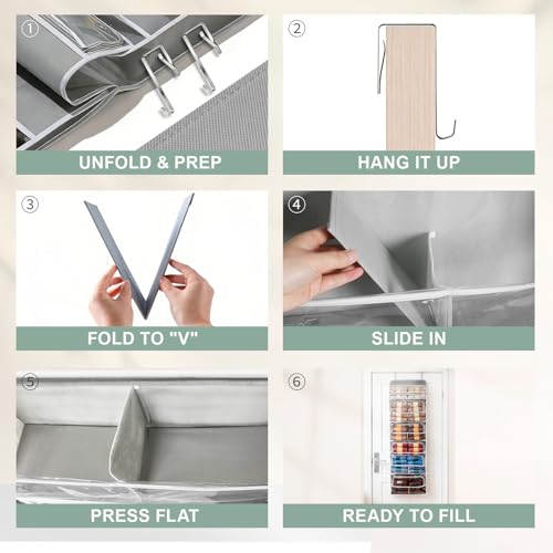 Hanging Yarn Storage Organizer 6 Zipper Closure Compartments, Knitter-Designed Over-the-Door Yarn Storage with Clear Window, Fully Enclosed, Breathable Fabric