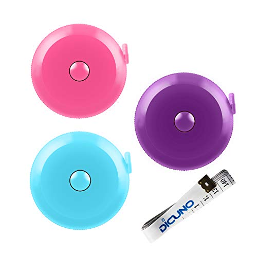 DiCUNO 3-Pack Soft Retractable Measuring Tape, 60-Inch 1.5 Meter, 3 Colors | Measuring Tape for Pocket, Body Tailor Sewing Craft Cloth Tape Measure, Color: Purple/Sky-Blue/Cherry-Pink - color: 3 Colors (Purple/Sky Blue/Pink)