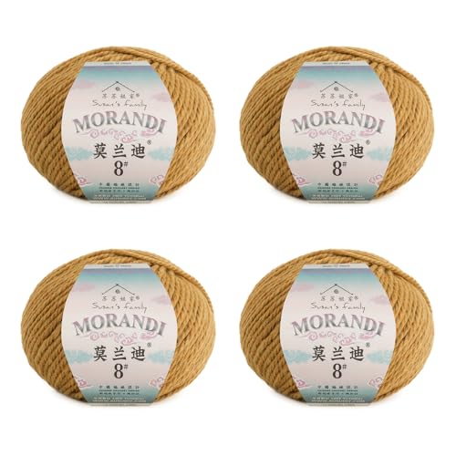 Susan's Family Molandi #8 100Merino Wool Yarn, 4x50g/82yds - Harvest Gold | 100% wool yarn, Bulky weight, skin-soft, comfort, warm, breathable, crochet/knit garment, blanket, shawl, scarf, bag - color: 41#Harvest Gold