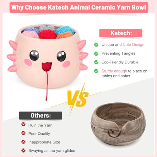 Katech Axolotl Yarn Bowl for Knitting, Yarn Holder for Crocheting, Extra Large Cute Crochet Bowls Wool Storage for Knitter & Crocheter Tangle-Free Crafting, Gifts for Crocheters Knitter - color: pink