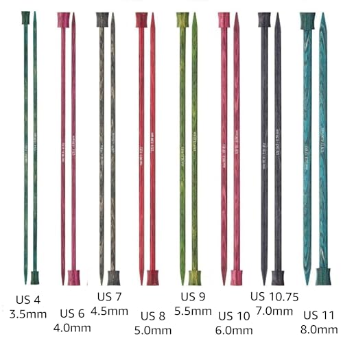 KnitPro Dreamz Deluxe 10-Inch Straight Single Point Knitting Needle Set | US 4, 6, 7, 8, 9, 10, 10.75, 11 Incl. Birchwood, Color-Coded, Sharp Tips, Fabric Case, Project Bag